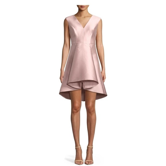 Halston Heritage Structured Mini Dress Cocktail Party V Neck Light Pink 2 Chic - Picture 1 of 15